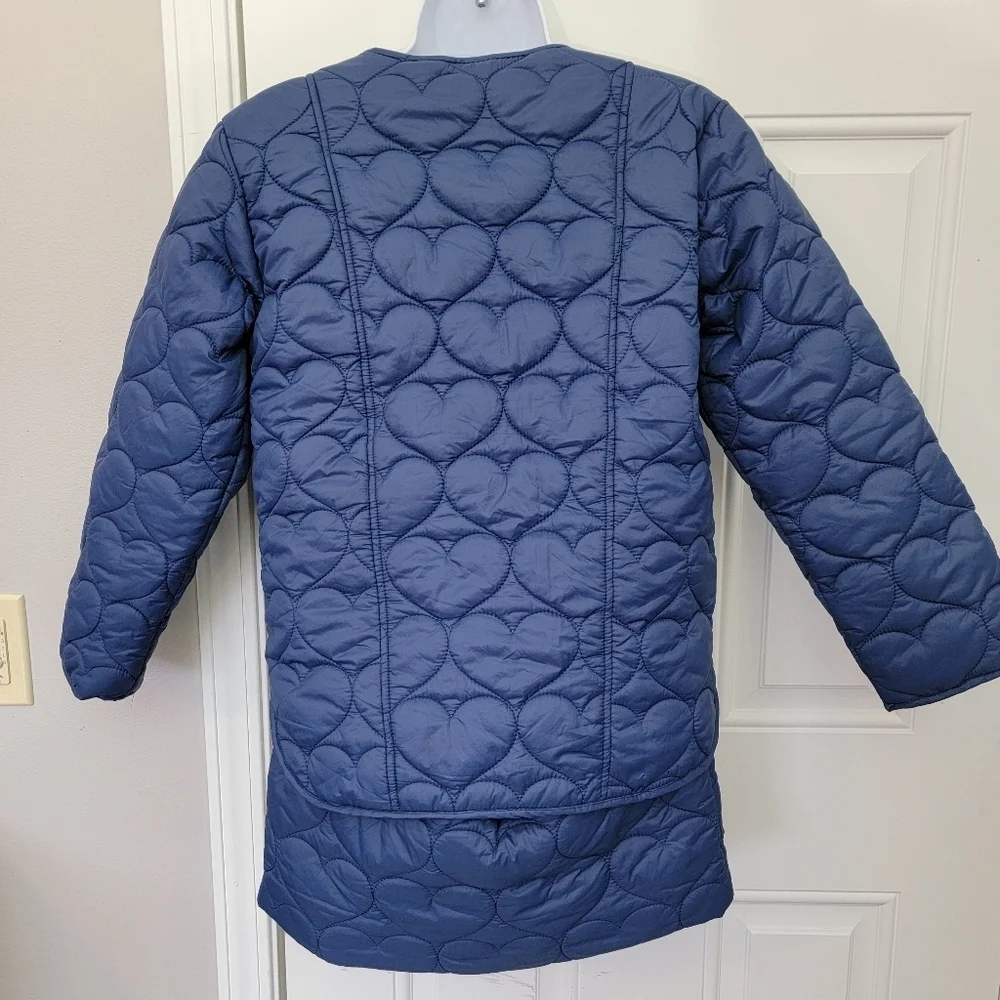NWT Forever 21 Kids 2 Piece Skirt And Jacket Navy Hearts Puffer Size 11/12